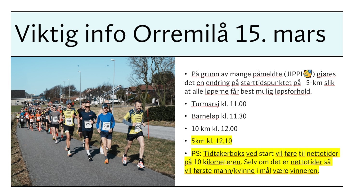 Viktig info om Orremilå 2025 på lørdag 15. mars💚